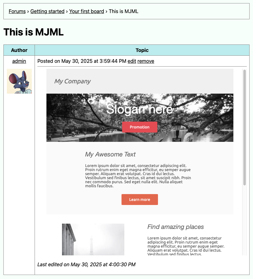 screenshot of MJML post